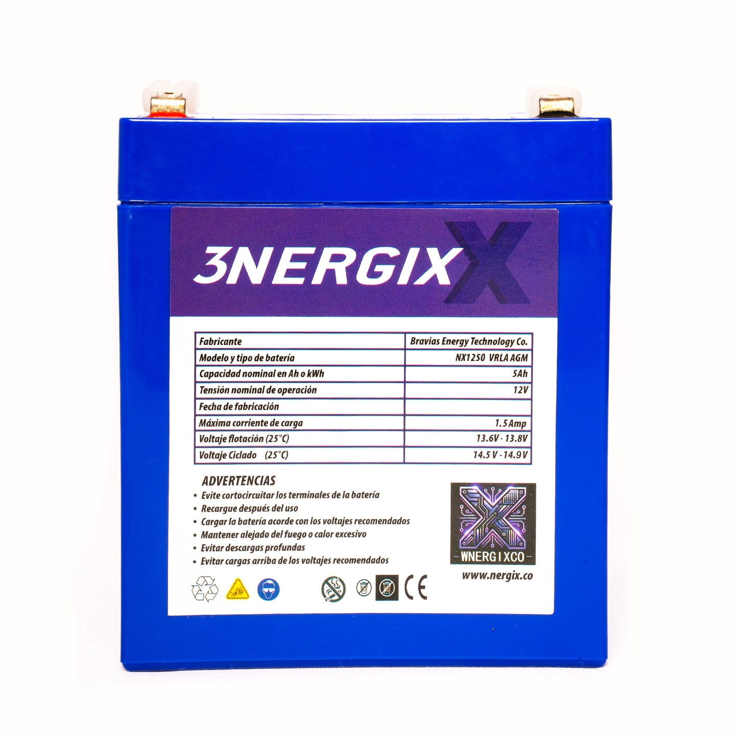 Batería Sellada VRLA AGM Nergix 12V 5Ah NX1250