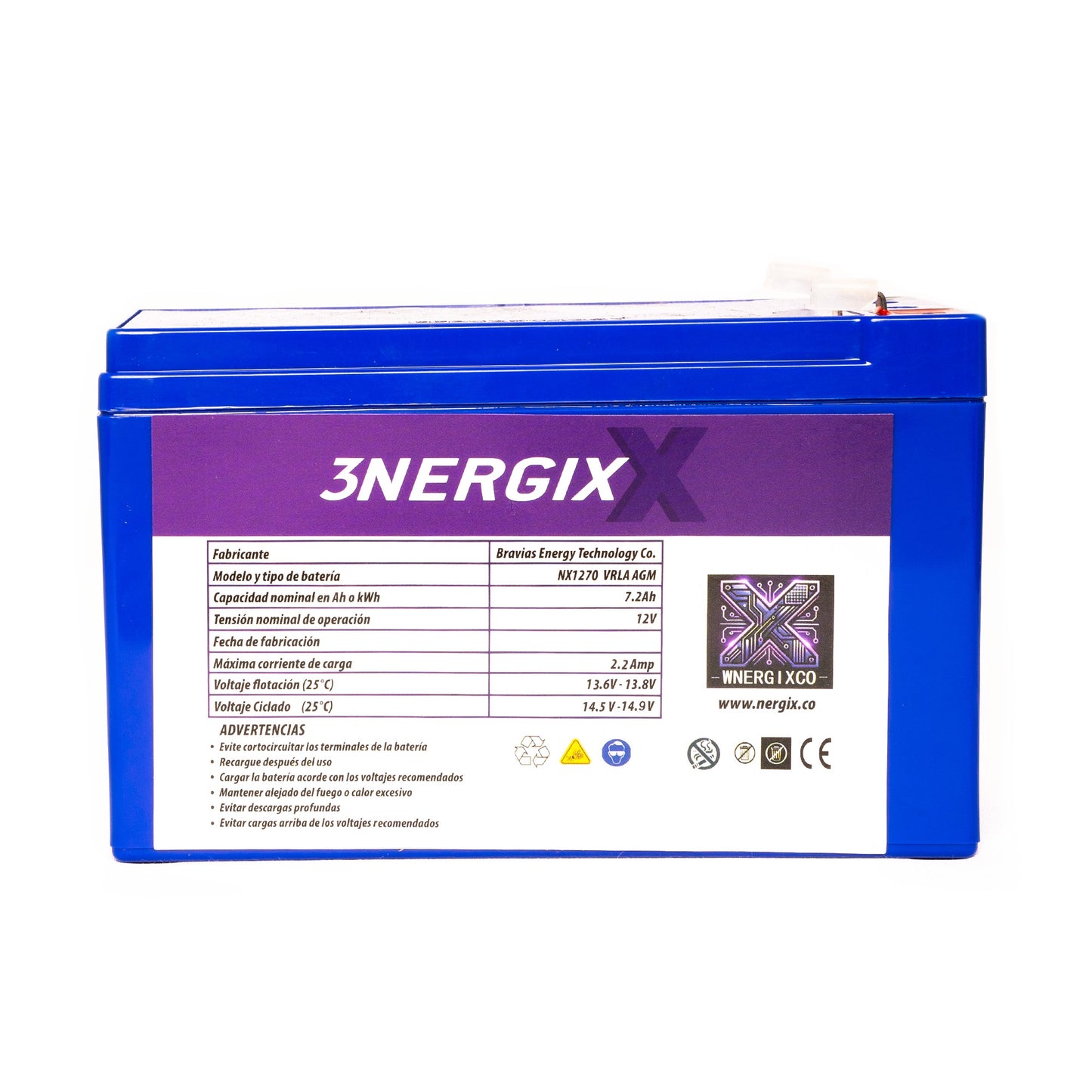 Batería Sellada VRLA AGM Nergix 12V 7.2Ah NX1270